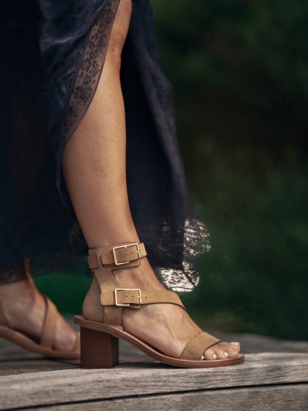 Zadig & Voltaire Tan Suede Block Heel Ankle-Strap Sandals